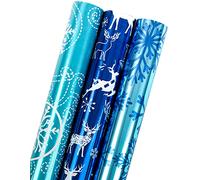 MAYPLUSS Christmas Wrapping Paper Roll - Mini Roll - 17 inch X 120 inch Per roll - 3 Different Blue Design with Glitter Metallic Foil Shine (42.3 sq.ft.ttl)