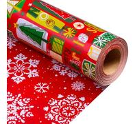 MAYPLUSS Christmas Wrapping Paper Roll, Red and Green Christmas Tree Wrapping Paper, Reversible Modern Holiday Gift Wrap with Trees Presents Snowflakes for Festive Gift Packaging (17 Inch X 33 Feet)