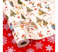 MAYPLUSS Christmas Wrapping Paper Roll, Vintage Forestful Christmas Themed Wrapping Paper, Cheer Festive Holiday Gift Wrap With Snowflakes Pattern for Party, New Year (Mini Roll, 17 Inch X 33 Feet)