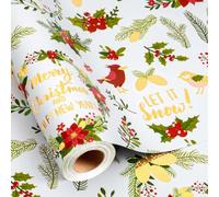 MAYPLUSS Christmas Wreath Wrapping Paper - 17Inch X 33Feet - Beautiful Holiday Wreaths, Vintage Holly Berry & Red Flower Festive Christmas Design Holiday Gift Wrap Paper for Winter Birthday, Wedding