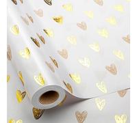 MAYPLUSS Foil Hearts Wrapping Paper Roll - 17 Inch X 16.5 Feet - Luxury Metallic Golden Heart Design Holiday Gift Wrap Present Paper for Valentine’s Day, Birthdays, Wedding, Anniversaries