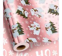 MAYPLUSS Kids Christmas Wrapping Paper, Pink Wrapping Paper for Girl, Cute Girly Winte Polar Bear Holiday Gift Wrap Metallic Foil Paper for Birthday Baby Shower Festive Decoration (17 Inch X 33 Feet)