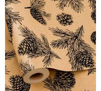 MAYPLUSS Kraft Christmas Wrapping Paper, Pine Cones Wrapping Paper, Vintage Brown Cedar Pine Neutral Colored Rustic Christmas Gift Wrap for Winter Holiday Gift Packaging (17 Inch X 33 Feet)
