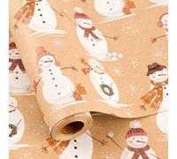 MAYPLUSS Kraft Christmas Wrapping Paper Roll, Cute Snowman Wrapping Paper, Recyclable Cheerful Snowmen Warm Festive Holiday Gift Wrap for Winter Present Packaging (Mini Roll, 17 Inch X 33 Feet)