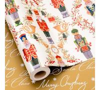 MAYPLUSS Nutcracker Christmas Wrapping Paper Roll, Reversible Vintage Nutcracker and Winter Floral Watercolor Holiday Gift Wrap with Gold Merry Christmas Backing for Party Birthday (17 Inch X 33 Feet)