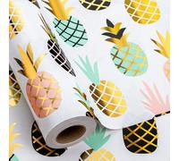 MAYPLUSS Pineapple Wrapping Raper Roll - 17Inch X 33Feet - Shiny Tropical Fruit Theme Hawaii Gold Pineapple Gift wrap Paper Thick Sheet for Birthday, Christmas, Party, Travel, Holiday