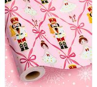 MAYPLUSS Pink Nutcracker Wrapping Paper, Pastel Girl Wrapping Paper, Reversible Girly Bow, Nutcracker Theme Christmas Gift Wrap for Gift Packaging, Holiday Presents (Mini Roll, 17 Inch X 33 Feet)