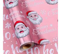 MAYPLUSS Pink Reversible Christmas Wrapping Paper, Cute Girl Wrapping Paper, Metallic Foil Santa Claus, and HOHO Pattern Festive Gift Wrap Present Packing Paper (Jumbo Roll, 30 Inch X 33 Inch)