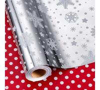 MAYPLUSS Red Christmas Wrapping Paper, Shiny Snowflakes Wrappng Paper - 17 Inch x 33 Feet - Reversibler Metallic Foil Silver Snowflake, Red Polka Dot Pattern Gift Wrap Paper for Christmas, Holida