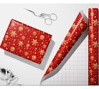 MAYPLUSS Red Christmas Wrapping Paper, Shiny Snowflakes Wrappng Paper - 17 Inch x 33 Feet - Reversibler Metallic Foil Red Snowflake, Bow, and Candy Cane Pattern Gift Wrap Paper for Christmas, Holiday