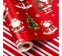 MAYPLUSS Red Santa Wrapping Paper Roll, Reversible Christmas Wrapping Paper, Retro Santa, and Stripe Pattern Holiday Gift Wrap Paper for Christmas, Party(Mini Roll, 17 Inch X 33 Feet)