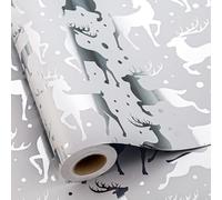 MAYPLUSS Reindeer Christmas Wrapping Paper Roll - 17 Inch X 33 Feet - Silver Metallic Foil Paper - Elegant Elk Christmas Seasonal Gift Wrap Paper for Winter, Holiday, Birthday, Party Decoration