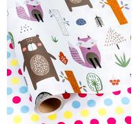 MAYPLUSS Reversible Baby Wrapping Paper Roll, Woodland Animal Wrapping Paper, Cute Bear, Fox, Owl, Hedgehog Theme Kids Birthday Gift Wrap for Baby Shower, Party Decor, Gender Reveal (17 In X 16.5 Ft)