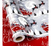 MAYPLUSS Reversible Christmas Wrapping Paper - 17 Inch X 33 Feet - Creative Red Santa Claus Riding a Sleigh Delivering Presents with Metallic Foil Design Winter Gift Wrap Paper for Holiday, New Year
