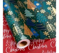 MAYPLUSS Reversible Christmas Wrapping Paper, Green Christmas Tree Wrapping Paper - 17 In x 33 Feet - Vintage colorful Emeraled Green Chritmas Tree Holiday Gift Wrap with Metallic Foil Shine
