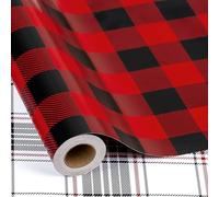 MAYPLUSS - Reversible Christmas Wrapping Paper Mini Roll 43cm x 10m Red and Black Plaid Patterns (4.4m²)