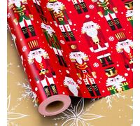 MAYPLUSS Reversible Christmas Wrapping Paper Roll, Elegant The Nutcracker Wrapping Paper, Shiny Festive Red Nutcracker Christmas Gift Wrap With Gold Snowflakes Design (Mini Roll, 17 Inch X 33 Feet)