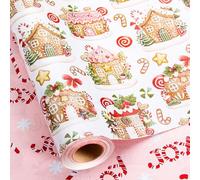 MAYPLUSS Reversible Christmas Wrapping Paper Roll, Girl Wrapping Paper, Elegant Gingerbread House, Candy Cane, and Joy Pattern Holiday Gift Wrap for Gift Packagings, Christmas, Festive Celebrations