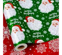 MAYPLUSS Reversible Christmas Wrapping Paper Roll, Santa Wrapping Paper, Green Santa Claus, and Red Snowflakes Design Christmas Gift Wrap for Holiday Gift Packaging (Mini Roll, 17 Inch X 33 Feet)