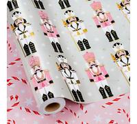 MAYPLUSS Reversible Christmas Wrapping Paper Roll, The Nutcracker Wrapping Paper, Luxury Pearly-Lustre Nutcracker & Candy Cane Pattern Christmas Gift Wrap for Holiday (Mini Roll, 17 Inch X 33 Feet)