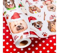 MAYPLUSS Reversible Dog Christmas Wrapping Paper, Christmas Doggy Gift Wrap, Festive Puppy Animals Wrapping Paper for Gift Packagings, Dog Lovers, Festive Birthdays (Mini Roll, 17 Inch X 33 Feet)