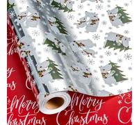 MAYPLUSS Silver Christmas Polar Bear Wrapping Paper - 17 Inch X 33 Ft - Silver Cute Winter Forest Arctic Animal Holiday Gift Wrap Metallic Foil Paper for Kid Birthday Baby Shower Festive Decoration