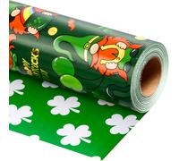 MAYPLUSS St. Patrick's Day Wrapping Paper Roll, Lucky Green Leprechaun Reversible White Clover, Elegant Religious Shamrock Gift Wrap for Irish Holiday Party, Saint Patrick's Day, 17 Inches x 33 Feet