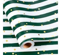 MAYPLUSS Stripe Wrapping Paper, Green and White Striped Wrapping Paper, Chic Green & White Stripes with Gold Speckles Birthday Gift Wrap for Christmas, Father's Day, Graduations(17 Inch X 33 Feet)