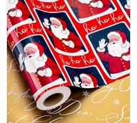 MAYPLUSS Vintage Christmas Santa Wrapping Paper Roll - 30 Inch X 33 Feet - Reversible Red Festive Season's Greetings Santa Holiday Christmas Gift Wrap Thick Paper for Christmas, Birthday, New Year