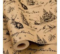 MAYPLUSS Vintage Christmas Wrapping Paper, Kraft Holiday Wrapping Paper, Classic Brown Deer & Snowy Woodland Print Thick Christmas Gift Wrap for Gift Packaging (Mini Roll, 17 Inch X 33 Feet)