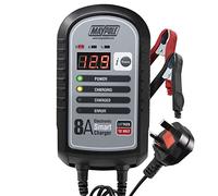 Maypole 8A 12V Electronic Smart Car Battery Charger Fully Automatic 9 Stage Charging Cycle Lead Acid AGM Car Van Caravan Motorhome Tractor, Red/Black