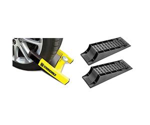 Maypole SH5438 Stronghold Atlas Caravan Wheel Clamp & MP4601 Level Ramp Set (Twin Pack), Black