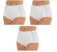 Mayra Hosiery Ladies 3 Pack Cotton Rich Full Briefs | Front Lace Underwear | Soft Stretch Knickers | Black, White & Pastel | 95% Cotton 5% Elastane (UK, Numeric, 16, Regular, Regular, White)
