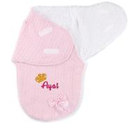 Mayra Hosiery Personalised Embroidered Name Baby Cable Swaddle Wrap with Sherpa Fleece Back & Bow | For Little Royalty Boys & Girls | 0-3 Months | Super Soft 100% Polyester (Pink, 0-3 Months)