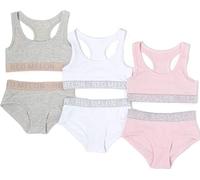 Mayra Hosiery Red Melon | 3 Pack Set | Girls Crop Top Training Bra & Knicker Set | Glitter Jacquard Waistband | 95% Cotton 5% Elastane | Ages 7-13 Years (Set 1 - Pink Grey White, 11-12 Years)