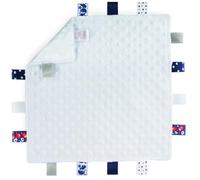 Mayra Hosiery Soft-Touch | Newborn Baby Taggy Blanket Comforter | Embossed Sensory Tags & Ribbons | Soft Flannel Back 35 x 35cm | 100% Polyester (White Bubble)