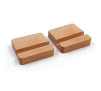 MayRecords 2 Pcs Wood CD Stand & Phone Holder - Solid Wood CD/DVD Display Organizer + Desktop Phone Stand for Media, Mobile Devices (Natural Beech Wood)