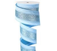 MAYREEL 2.5 Inch Dusty Blue Wired Satin Ribbon Glitter Stripe Light Blue Wire Ribbon for Baby Shower Christmas Tree Gift Wrapping Floral Arrangements Bows Wreaths Garland Topper Holiday Decor 10 Yards