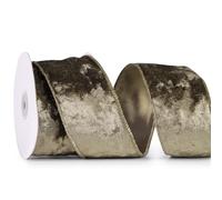 MAYREEL 2.5 Inch Green Crushed Velvet Ribbon Wired Olive Green for Christmas Decorations Gift Wrapping Wreaths Tree Toppers 10 Yards