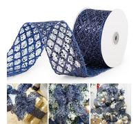 MAYREEL 2.5 Inch Navy Blue Glitter Diamond Mesh Wired Ribbon for Christmas Tree Gift Wrapping Crafts Bows Wreaths Garland Wedding Tree Topper Holiday Decor 10 Yards