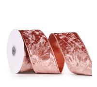 MAYREEL 2.5 Inch Rose Gold Crushed Velvet Ribbon Wired for Christmas Decorations Gift Wrapping Wreaths Tree Toppers 10 Yards