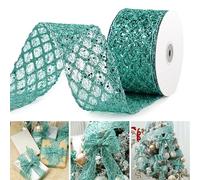 MAYREEL 2.5 Inch Sage Green Glitter Diamond Mesh Wired Ribbon for Christmas Tree Gift Wrapping Crafts Bows Wreaths Garland Holiday Decor Halloween 10 Yards