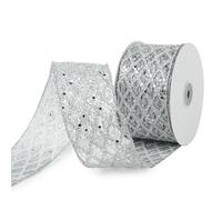 MAYREEL 2.5 Inch Silver Glitter Diamond Mesh Wired Ribbon for Christmas Tree Gift Wrapping Crafts Bows Wreaths Garland Wedding Tree Topper Holiday Decor Halloween 10 Yards