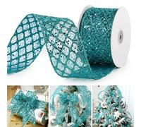 MAYREEL 2.5 Inch Teal Blue Glitter Diamond Mesh Wired Ribbon Turquoise for Christmas Tree Gift Wrapping Crafts Bows Wreaths Garland Wedding Tree Topper Holiday Decor 10 Yards