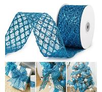 MAYREEL 2.5 Inch Turquoise Glitter Diamond Mesh Wired Ribbon for Christmas Tree Gift Wrapping Crafts Bows Wreaths Garland Holiday Decor Halloween 10 Yards