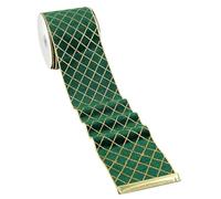 MAYREEL 4 Inch Green & Gold Metallic Velvet Wired Edge Lattice Ribbon - Luxury Christmas & Wedding Decor - 10 Yards