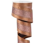 MAYREEL Copper Wired Satin Ribbon with Glitter Stripe 2.5 Inch Christmas Tree Ribbon for Gift Wrapping, Floral Arrangement, Bows Making, Wreaths, Garland Topper, Holiday Home Decor, 10 Yards
