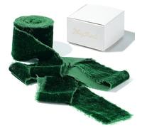 MAYREEL Green Velvet Ribbon 2 Inch x 3 Yards Frayed Silk Velvet Hand Torn Forest Green Christmas Velvet Ribbon for Gift Wrapping, Invitations, Wedding, Vow Books, Gift Basket, Bridal Bouquet