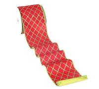 MAYREEL Red and Lime Green Christmas Tree Ribbon 4 Inch, Metallic Diamond Glitter Red Velvet Wired Edge Lattice Ribbon for Gift Wrapping, Floral Craft, Bows, Wreaths, Garland, Holiday Decor,10 yd