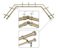 Mayrhyme Antique Bronze Double Corner Window Curtain Rods with Aluminum End Cap Finials and Brackets,1 Inch Diameter Dual Bay Window Curtain Rods, Adjustable 2 Sided 32-58" and 32-86 Center Double Rod